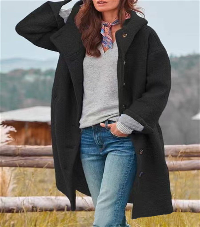 Women's Long Single-Breasted Casual Hooded Coat