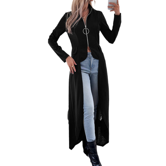 Women's Long Sleeve Trench Coat in Black