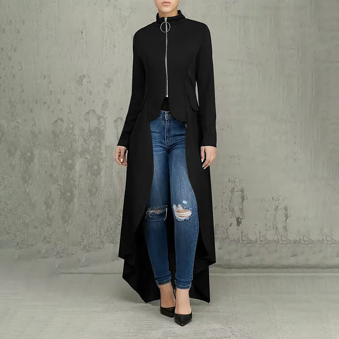 Women's Long Sleeve Trench Coat in Black