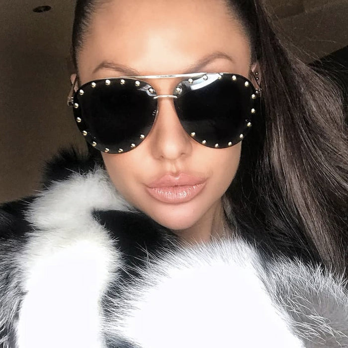 Women's Metal Rivet Large Frame Sunglasses