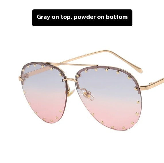 Women's Metal Rivet Large Frame Sunglasses