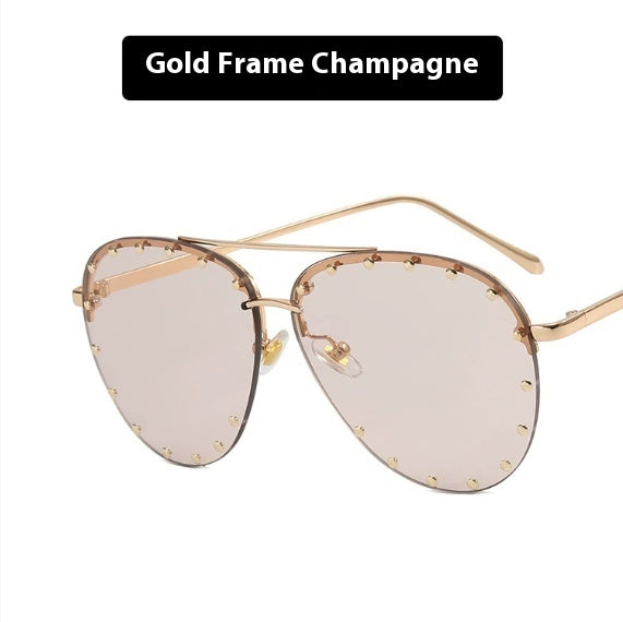 Women's Metal Rivet Large Frame Sunglasses