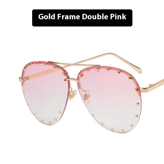 Women's Metal Rivet Large Frame Sunglasses