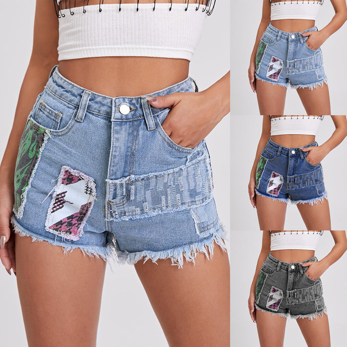 Women's Mid-Rise Denim Shorts | Dark Blue, Gray & Light Blue | S–2XL