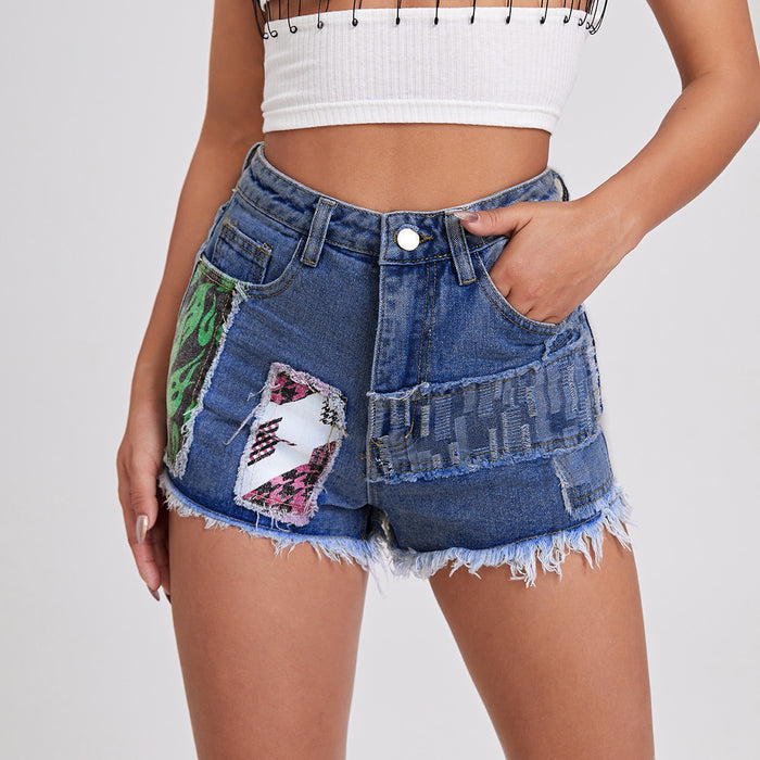 Women's Mid-Rise Denim Shorts | Dark Blue, Gray & Light Blue | S–2XL