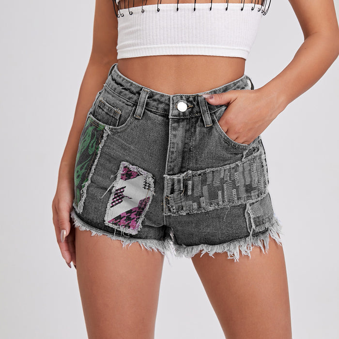 Women's Mid-Rise Denim Shorts | Dark Blue, Gray & Light Blue | S–2XL