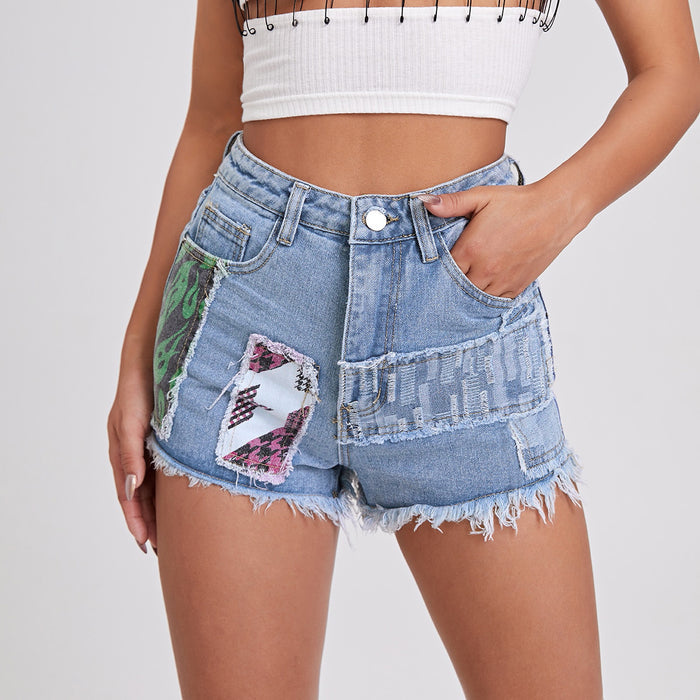 Women's Mid-Rise Denim Shorts | Dark Blue, Gray & Light Blue | S–2XL
