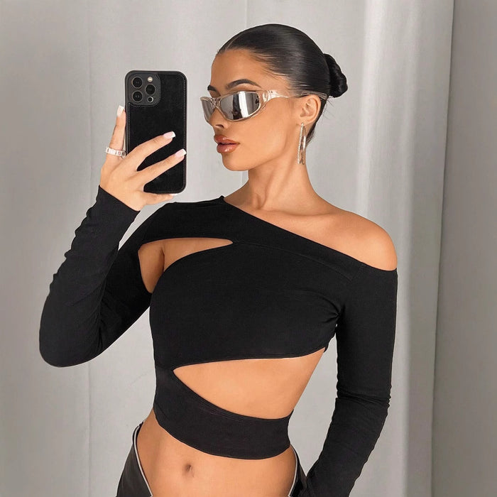 Women's Off-Shoulder Diagonal Crop Top