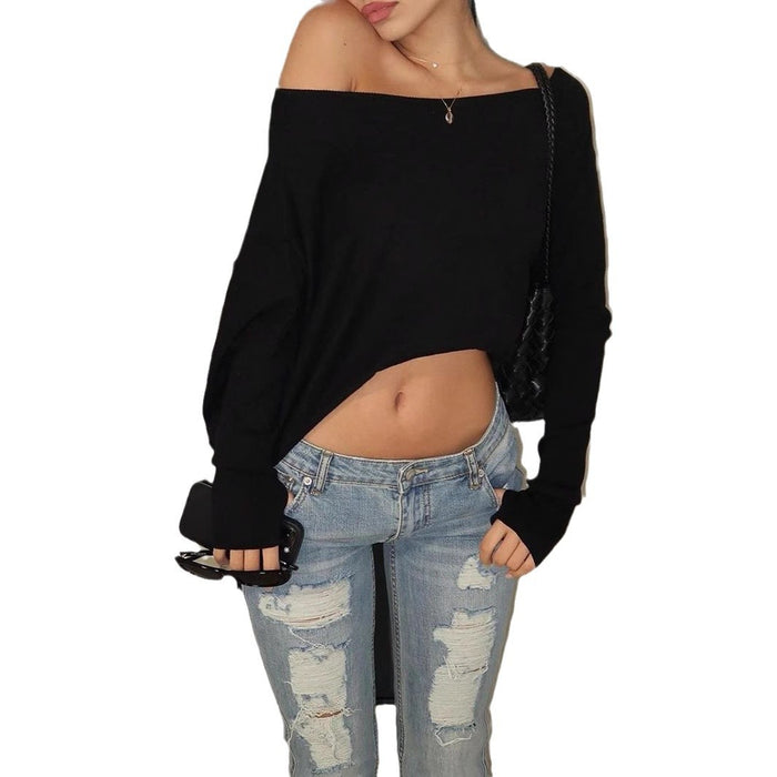 Women's Off-Shoulder Long Sleeve Crop Top | Street-Style Midriff Tee