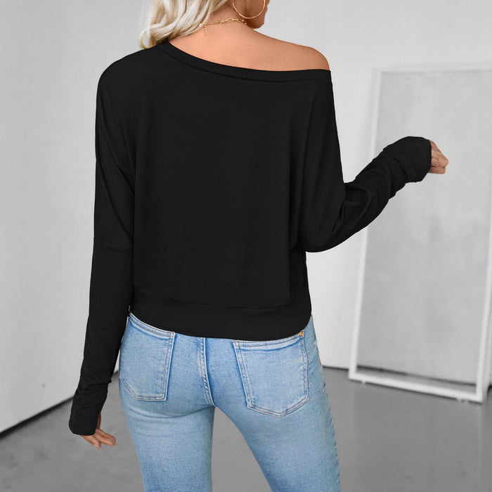 Women's Off-Shoulder Long Sleeve Crop Top | Street-Style Midriff Tee