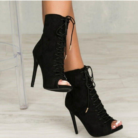 Women's Open-Toe Stiletto Heel Sandals | Super High Heel | Black & Green