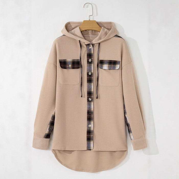 Women's Plaid Casual Hooded Drawstring Coat