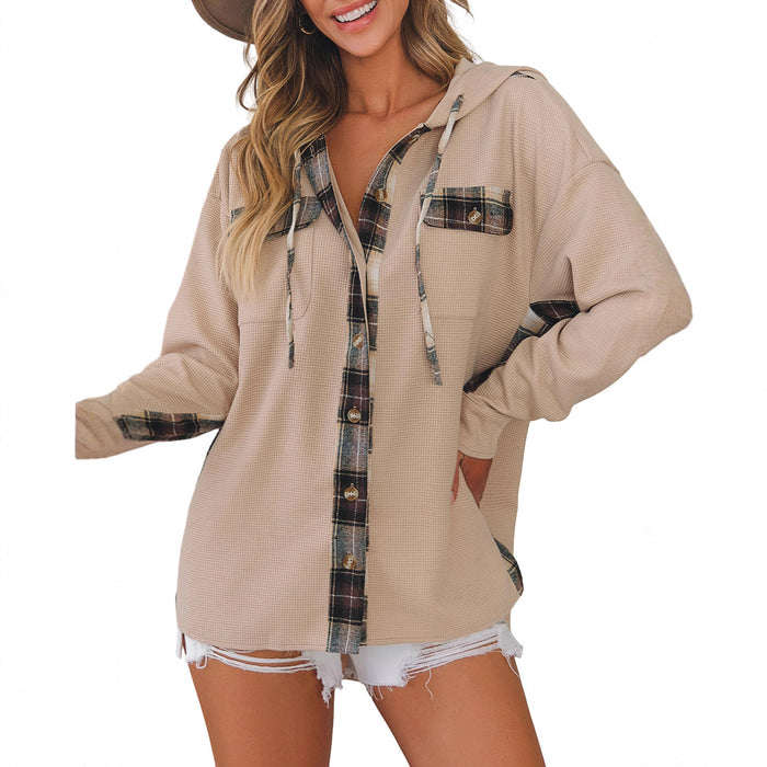 Women's Plaid Casual Hooded Drawstring Coat