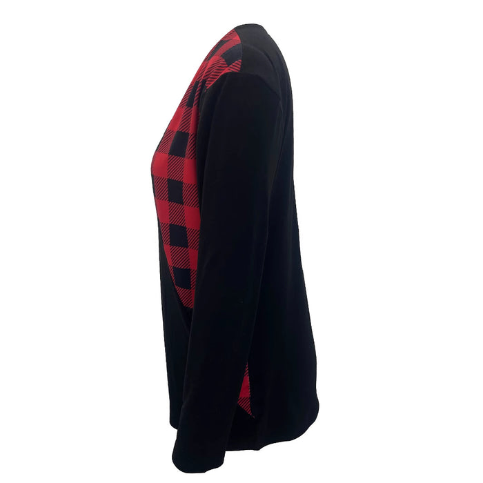 Women's Plaid Contrast-Color Long Sleeve Top | V-Neck Princess Sleeve