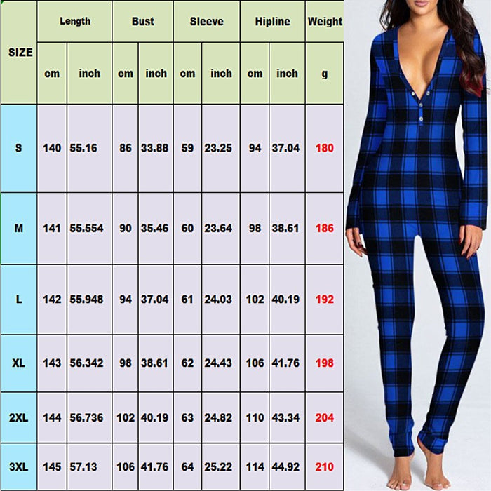Women's Plaid Print V-Neck Long Sleeve Jumpsuit