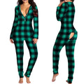 Women's Plaid Print V-Neck Long Sleeve Jumpsuit