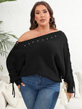 Women's Plus Size Batwing Sleeve Lace-Up Sweater