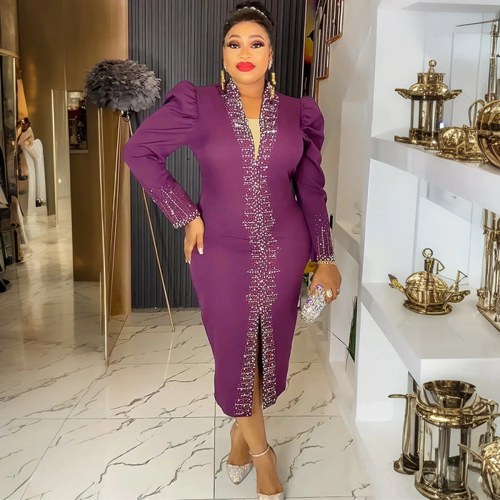 Women's Plus Size Long Sleeve Fitted Midi Dress
