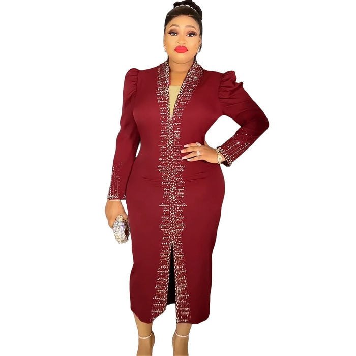 Women's Plus Size Long Sleeve Fitted Midi Dress