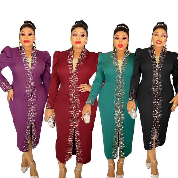 Women's Plus Size Long Sleeve Fitted Midi Dress