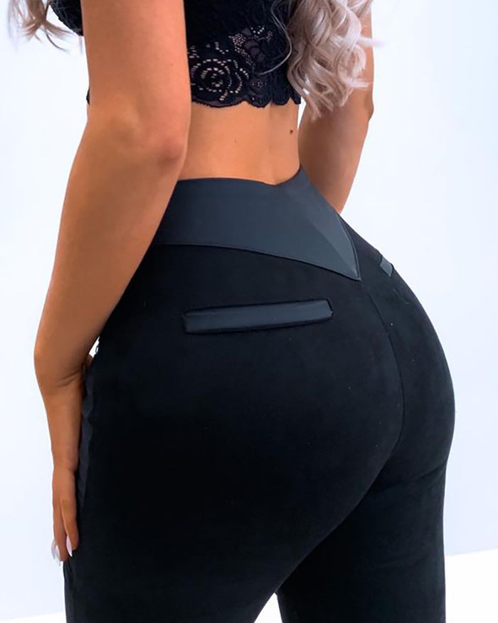 Women's Polyester Black Panel Zipper Trousers