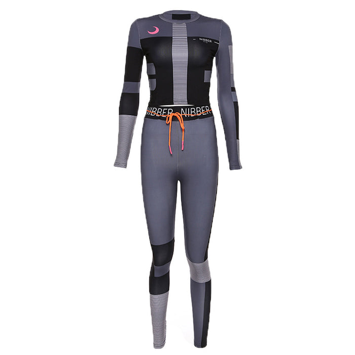Women's Printed Color Sports Fitness Two-Piece Set