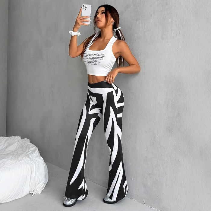 Women's Printed High-Waist Bell-Bottom Pants