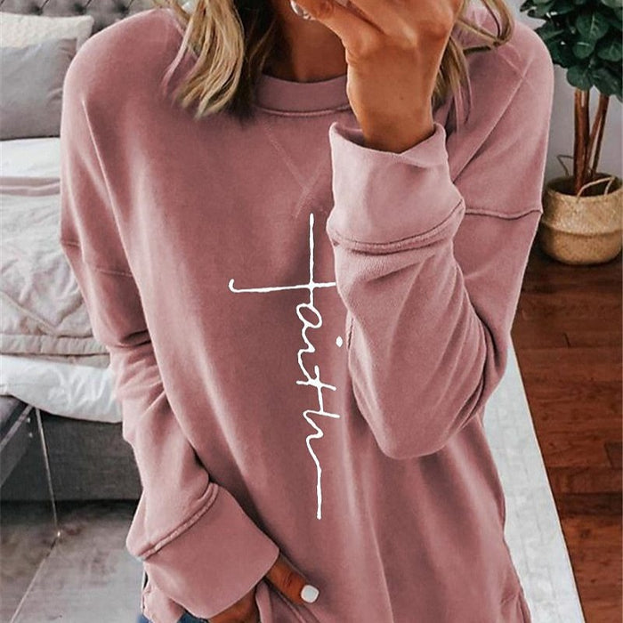Women's Printed Letter Daily Round Neck Sweater.