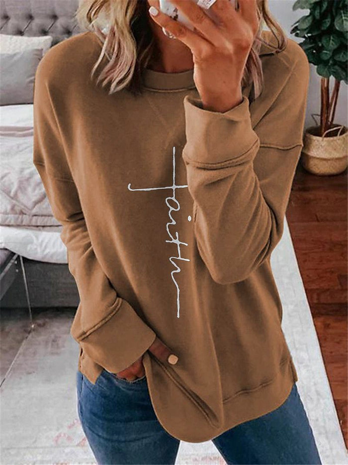 Women's Printed Letter Daily Round Neck Sweater.