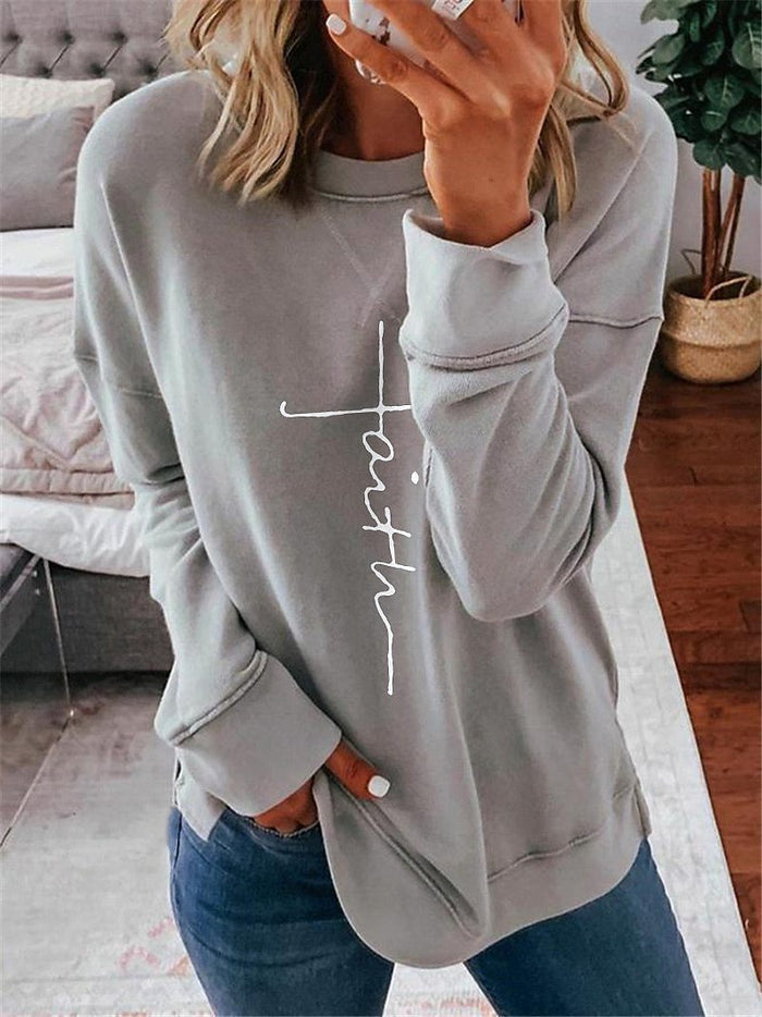 Women's Printed Letter Daily Round Neck Sweater.