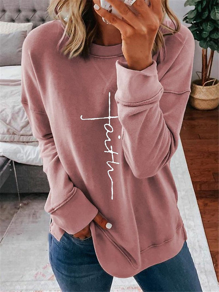 Women's Printed Letter Daily Round Neck Sweater.