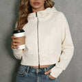 Women's Retro Double-Zip Fleece-Lined Cropped Hoodie Jacket