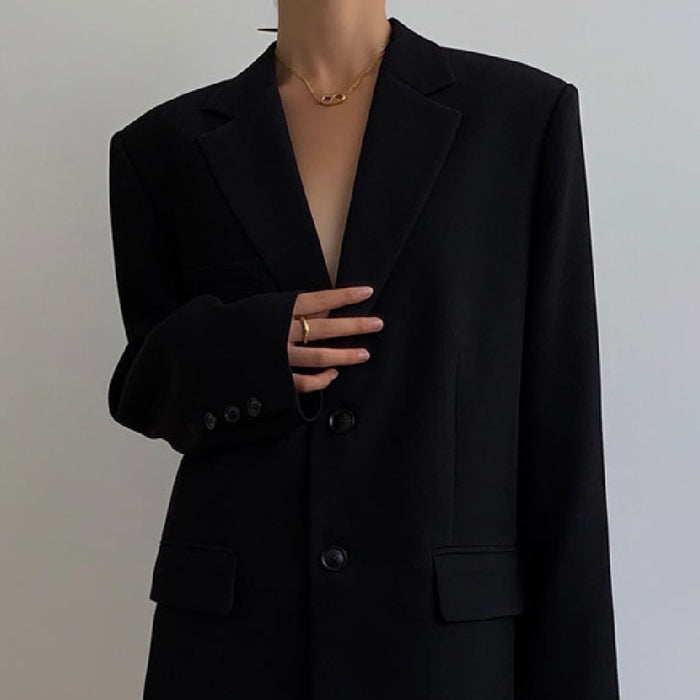 Women's Retro Loose-Fit Black Blazer