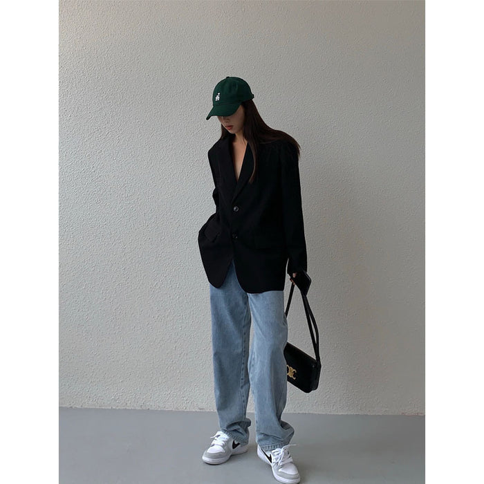 Women's Retro Loose-Fit Black Blazer