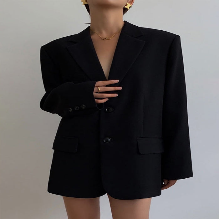 Women's Retro Loose-Fit Black Blazer