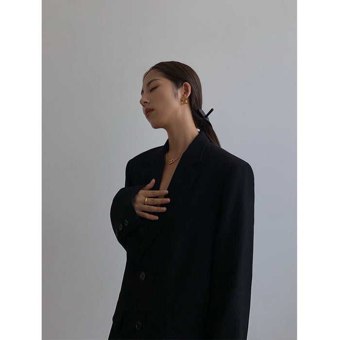 Women's Retro Loose-Fit Black Blazer