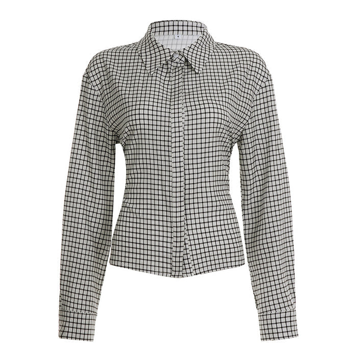 Women's Retro Plaid Tie-Up Long Sleeve Shirt