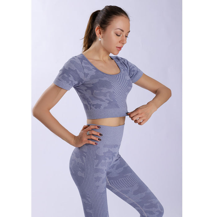 Women's Seamless Short-Sleeve Yoga Set with Hip-Lift Pants