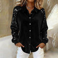 Women's Sequin Long Sleeve Button-Down Blouse