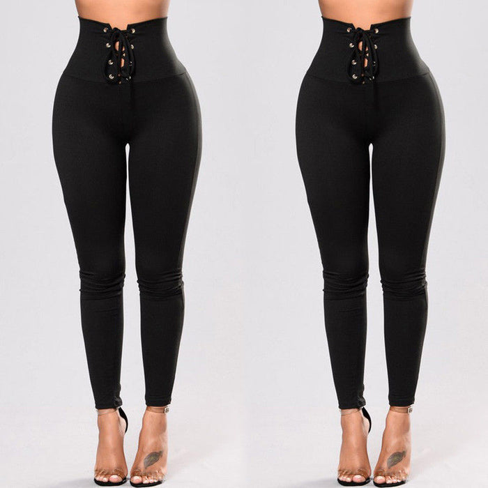 Women's Sexy Rivet Waist-Tie Yoga Pants