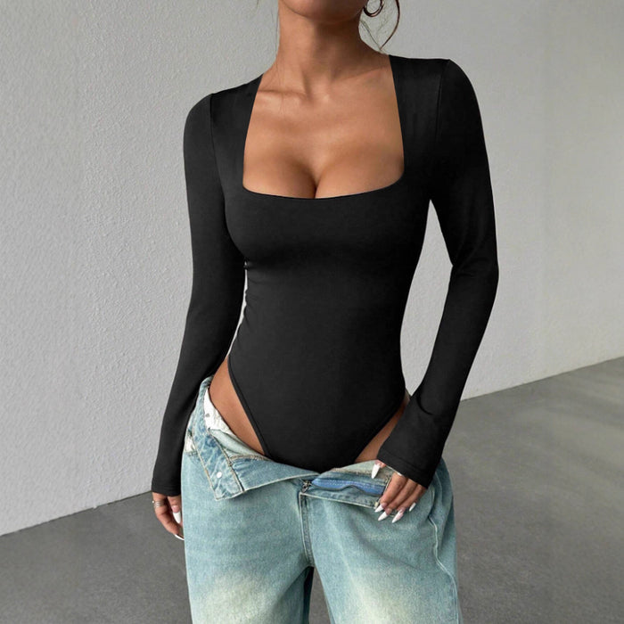 Women's Sexy Square-Neck Top for Fall & Winter