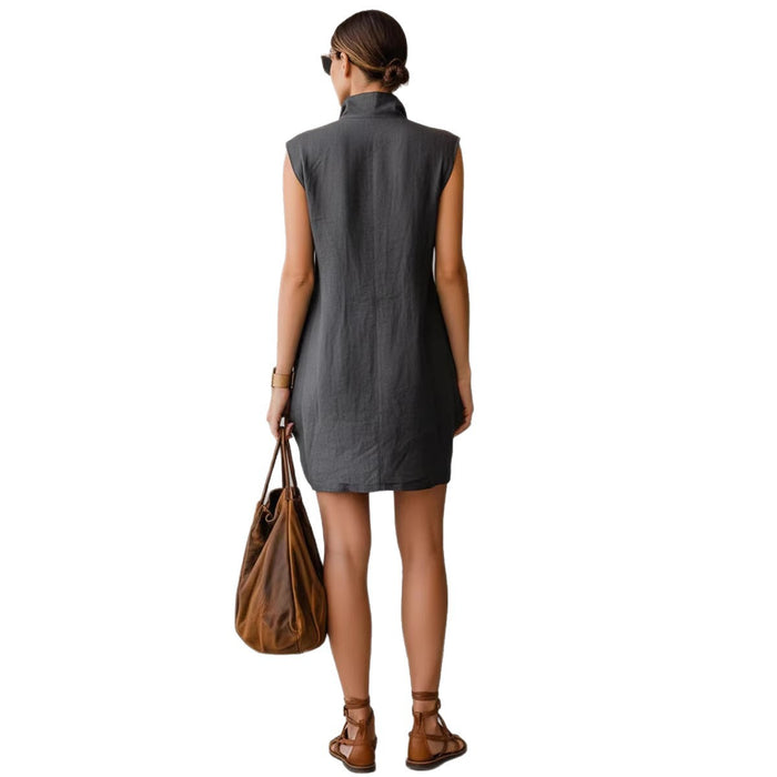 Women's Sleeveless Stand-Collar Shirt Dress