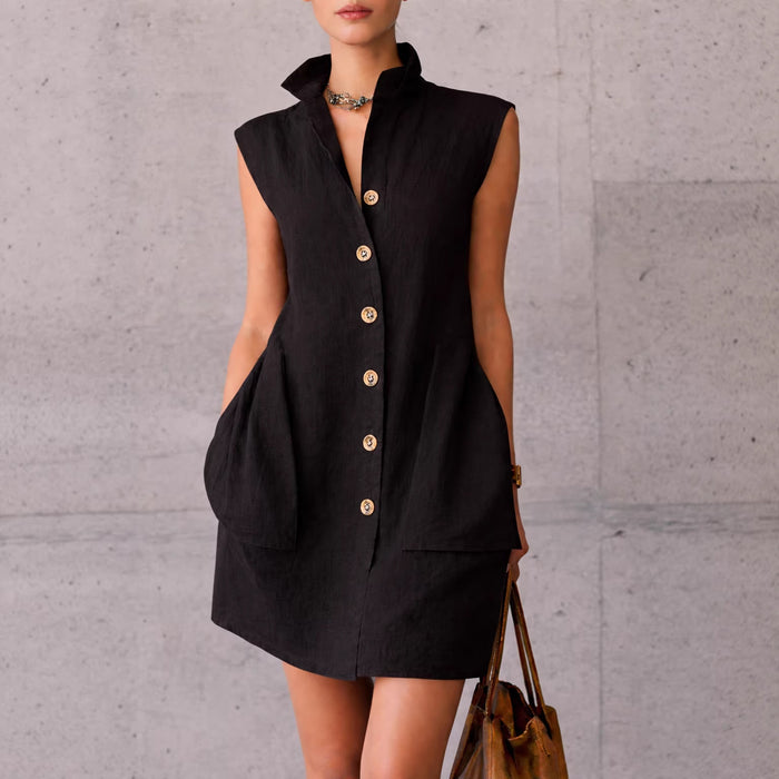 Women's Sleeveless Stand-Collar Shirt Dress
