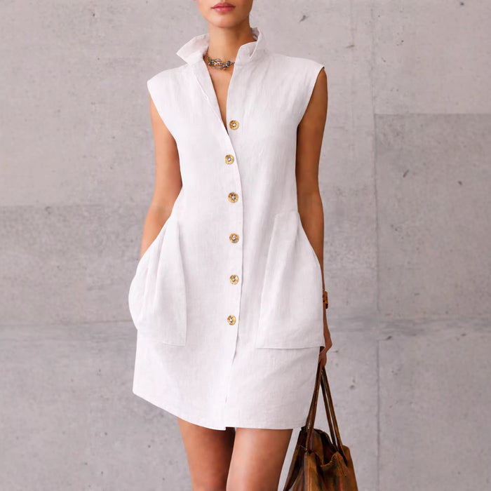 Women's Sleeveless Stand-Collar Shirt Dress