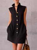 Women's Sleeveless Stand-Collar Shirt Dress