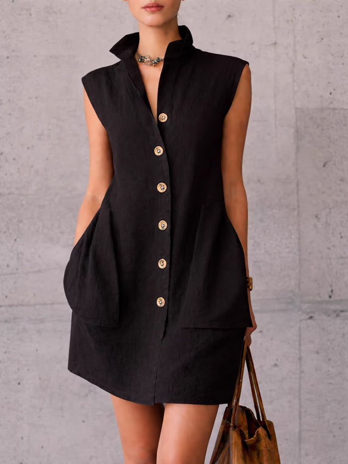 Women's Sleeveless Stand-Collar Shirt Dress