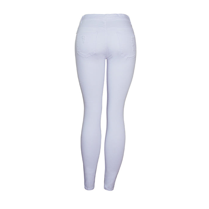 Women's Slim-Fit White Ripped Skinny Pants