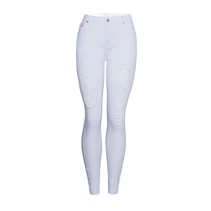 Women's Slim-Fit White Ripped Skinny Pants