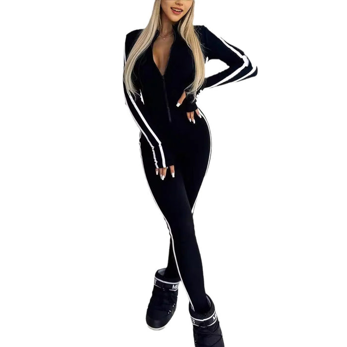 Women's Slim Striped Half-Zip Jumpsuit