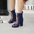 Women's Snake-Print Lace-Up Chunky Heel Sandals